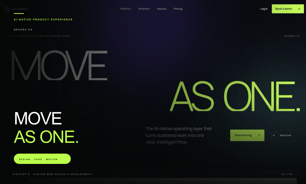 Nexora animated landing page shown on desktop and mobile